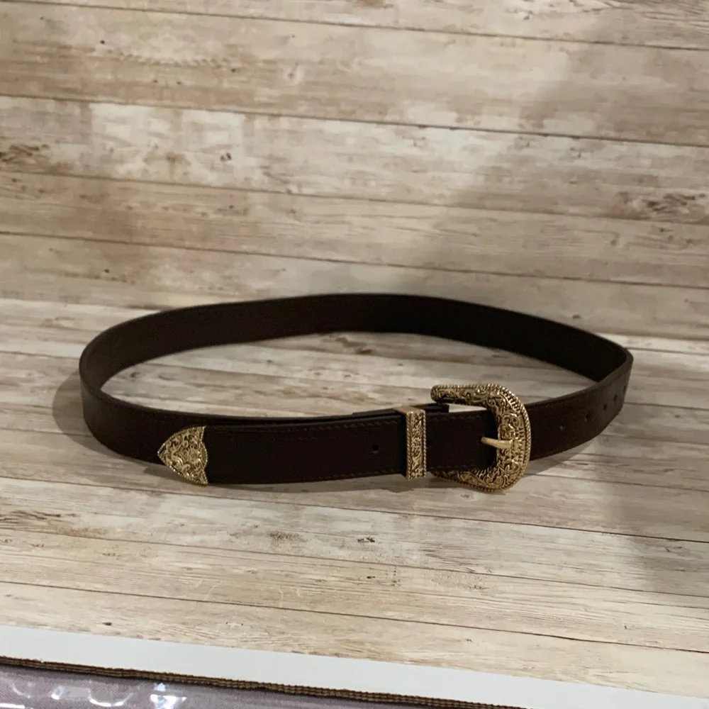 SHEIN Brown Belt with‎ Gold Buckle